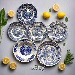 SIX Blue and White Plates/Dishes. Mismatched Blue & White Transferware Plates