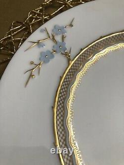 SPODE GEISHA- Lt Blue W Gold BLANCHE de CHINE Dinner Plates Set of 4