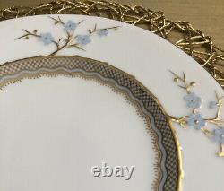 SPODE GEISHA- Lt Blue W Gold BLANCHE de CHINE Dinner Plates Set of 4