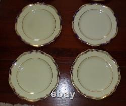 SPODE STAFFORD BLUE LEAF 10 1/2 DINNER PLATES GOLD & BLUE SCALLOPED Set of 8