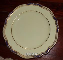 SPODE STAFFORD BLUE LEAF 10 1/2 DINNER PLATES GOLD & BLUE SCALLOPED Set of 8