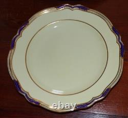 SPODE STAFFORD BLUE LEAF 10 1/2 DINNER PLATES GOLD & BLUE SCALLOPED Set of 8