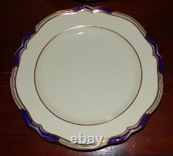 SPODE STAFFORD BLUE LEAF 10 1/2 DINNER PLATES GOLD & BLUE SCALLOPED Set of 8