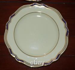 SPODE STAFFORD BLUE LEAF 10 1/2 DINNER PLATES GOLD & BLUE SCALLOPED Set of 8