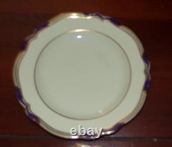 SPODE STAFFORD BLUE LEAF 10 1/2 DINNER PLATES GOLD & BLUE SCALLOPED Set of 8