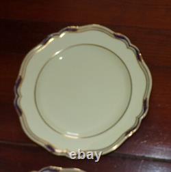 SPODE STAFFORD BLUE LEAF 10 1/2 DINNER PLATES GOLD & BLUE SCALLOPED Set of 8