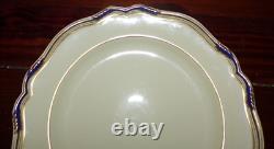 SPODE STAFFORD BLUE LEAF 10 1/2 DINNER PLATES GOLD & BLUE SCALLOPED Set of 8