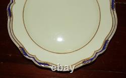 SPODE STAFFORD BLUE LEAF 10 1/2 DINNER PLATES GOLD & BLUE SCALLOPED Set of 8