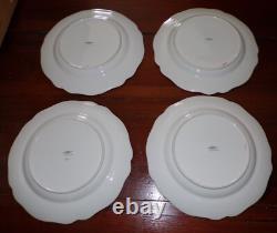 SPODE STAFFORD BLUE LEAF 10 1/2 DINNER PLATES GOLD & BLUE SCALLOPED Set of 8