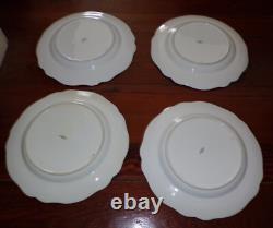SPODE STAFFORD BLUE LEAF 10 1/2 DINNER PLATES GOLD & BLUE SCALLOPED Set of 8