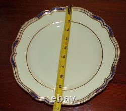 SPODE STAFFORD BLUE LEAF 10 1/2 DINNER PLATES GOLD & BLUE SCALLOPED Set of 8