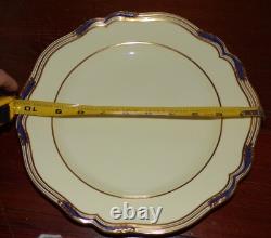 SPODE STAFFORD BLUE LEAF 10 1/2 DINNER PLATES GOLD & BLUE SCALLOPED Set of 8