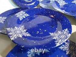 STUDIO 33 Dinner Plates SNOWFLAKE 10.5 Blue Set of 8 Christmas Holiday