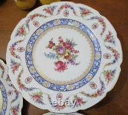 Schumann Dresden flowers blue verg dinner plates set of 8 large 1930s