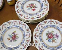 Schumann Dresden flowers blue verg dinner plates set of 8 large 1930s