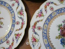 Schumann Dresden flowers blue verg dinner plates set of 8 large 1930s