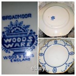 Serves 4 Wood & Sons Enoch Woodsware Broadmoor Blue England 10 Dinner Plates