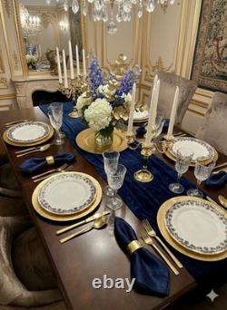 Set8 Bernardaud Limoges Castiglione Dinner Plates 10.25 Blue Gold Scroll France