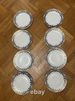 Set8 Bernardaud Limoges Castiglione Dinner Plates 10.25 Blue Gold Scroll France