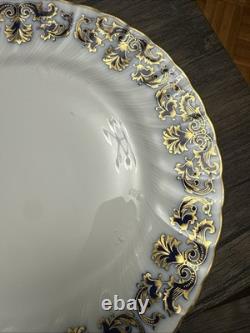 Set8 Bernardaud Limoges Castiglione Dinner Plates 10.25 Blue Gold Scroll France