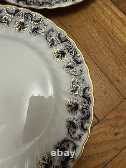 Set8 Bernardaud Limoges Castiglione Dinner Plates 10.25 Blue Gold Scroll France