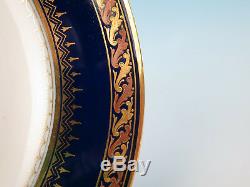 Set 12 Antique Bohemian Cobalt Raised Gold Bronze Dinner Plates Czech Porcelain