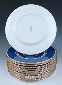 Set 12 Antique Wedgwood Powder Blue Gold & Enameled Floral Dinner Service Plates