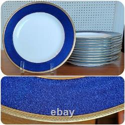 Set 12 Wedgwood Antique Powder Blue Gold dinner luncheon salad Plates -9 china