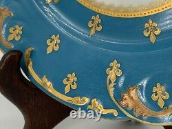 Set/3 Signed Antique Haviland Limoges France Scalloped Blue Gold Plates + Dip