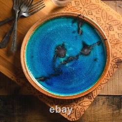 Set (4) 50s Vintage France Poterie De La Colombe Sandstone Azure Dinner Plates