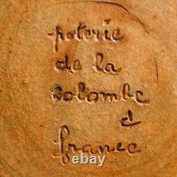 Set (4) 50s Vintage France Poterie De La Colombe Sandstone Azure Dinner Plates