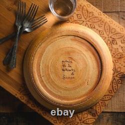 Set (4) 50s Vintage France Poterie De La Colombe Sandstone Azure Dinner Plates