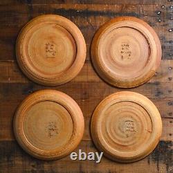 Set (4) 50s Vintage France Poterie De La Colombe Sandstone Azure Dinner Plates