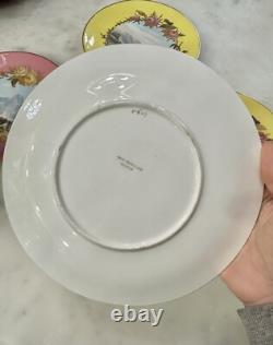 Set 4 ANTIQUE English 8.5 Lunch Plates Rose Landscape Coalport BWM Guilloche