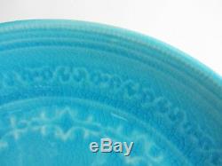 Set 4 ARTISTIC ACCENTS Crackled Glass Turquoise Aqua Blue Stoneware DINNER PLATE