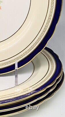 Set 4 Aynsley ESKDALE #7333 Bone China Dinner Plates or Salad Plates Cobalt Gold