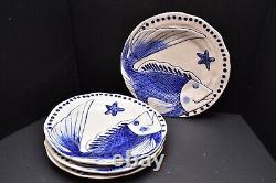 Set 4 BLUE SKY Ceramics CLAYWORKS Magic SEA Dinner Plates 10 Diane FISH pottery