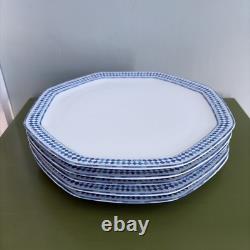 Set 5 HAVILAND Blue Mosaic Limoges Porcelain Dinner Plates Pierre Boitard 10.5