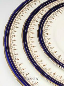 Set 6 & 8 Aynsley Bone China Leighton Cobalt and Gold Dinner Plates