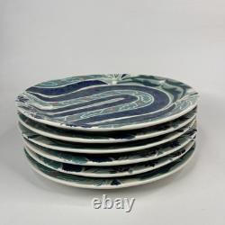 Set 6 Anthropologie Adele Dinner Plate Blue Tulip Flower Hand Painted 10.5
