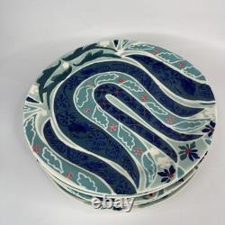 Set 6 Anthropologie Adele Dinner Plate Blue Tulip Flower Hand Painted 10.5