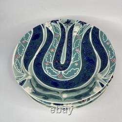 Set 6 Anthropologie Adele Dinner Plate Blue Tulip Flower Hand Painted 10.5