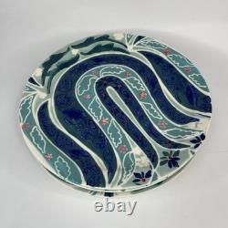 Set 6 Anthropologie Adele Dinner Plate Blue Tulip Flower Hand Painted 10.5