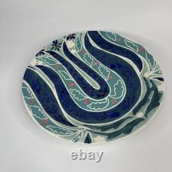 Set 6 Anthropologie Adele Dinner Plate Blue Tulip Flower Hand Painted 10.5