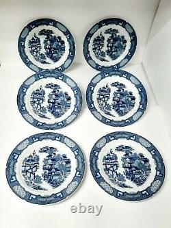 Set 6 George Briard Blue & White Pavillion Dinner Plates Pagodas Amazing & Rare