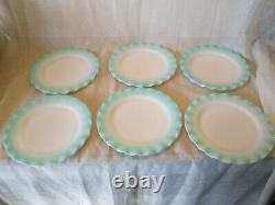 Set 6 Hazel Atlas TURQUOISE CRINOLINE Ruffled Ripple Vintage 9 Dinner Plates