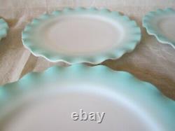 Set 6 Hazel Atlas TURQUOISE CRINOLINE Ruffled Ripple Vintage 9 Dinner Plates