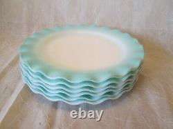 Set 6 Hazel Atlas TURQUOISE CRINOLINE Ruffled Ripple Vintage 9 Dinner Plates