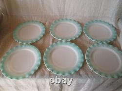 Set 6 Hazel Atlas TURQUOISE CRINOLINE Ruffled Ripple Vintage 9 Dinner Plates