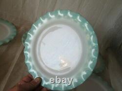 Set 6 Hazel Atlas TURQUOISE CRINOLINE Ruffled Ripple Vintage 9 Dinner Plates